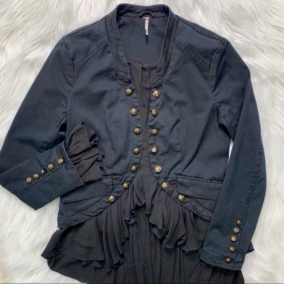 SOLD-Free People High Low Military Navy Jacket - Picture 3 of 8